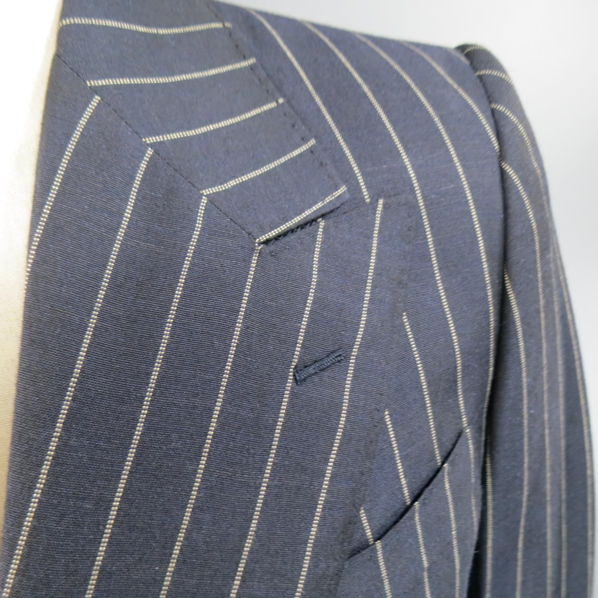PRADA US 38 / IT 48 Navy Pinstripe Peak Lapel Double Breasted Sport Coat