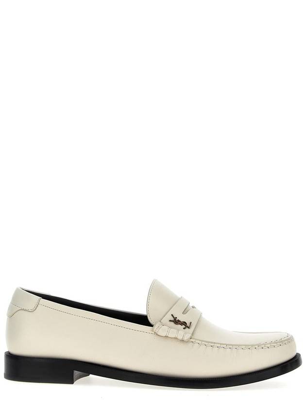 Saint Laurent Men's Monogram Penny Smooth Leather Loafers White