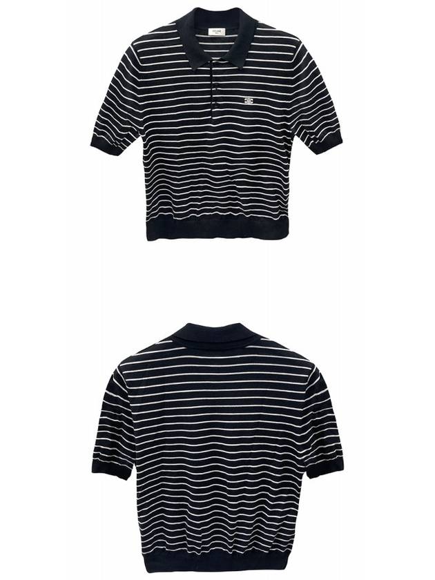 CELINE Striped Triomphe Short Sleeve Polo Shirt Black