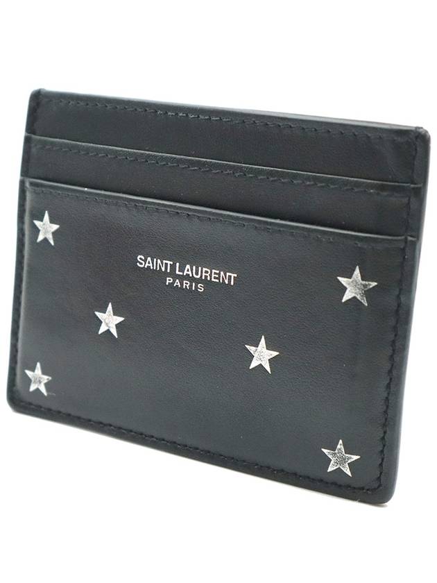 Saint Laurent Saint Laurent 375946 Black Smooth Leather Star Logo Card Wallet