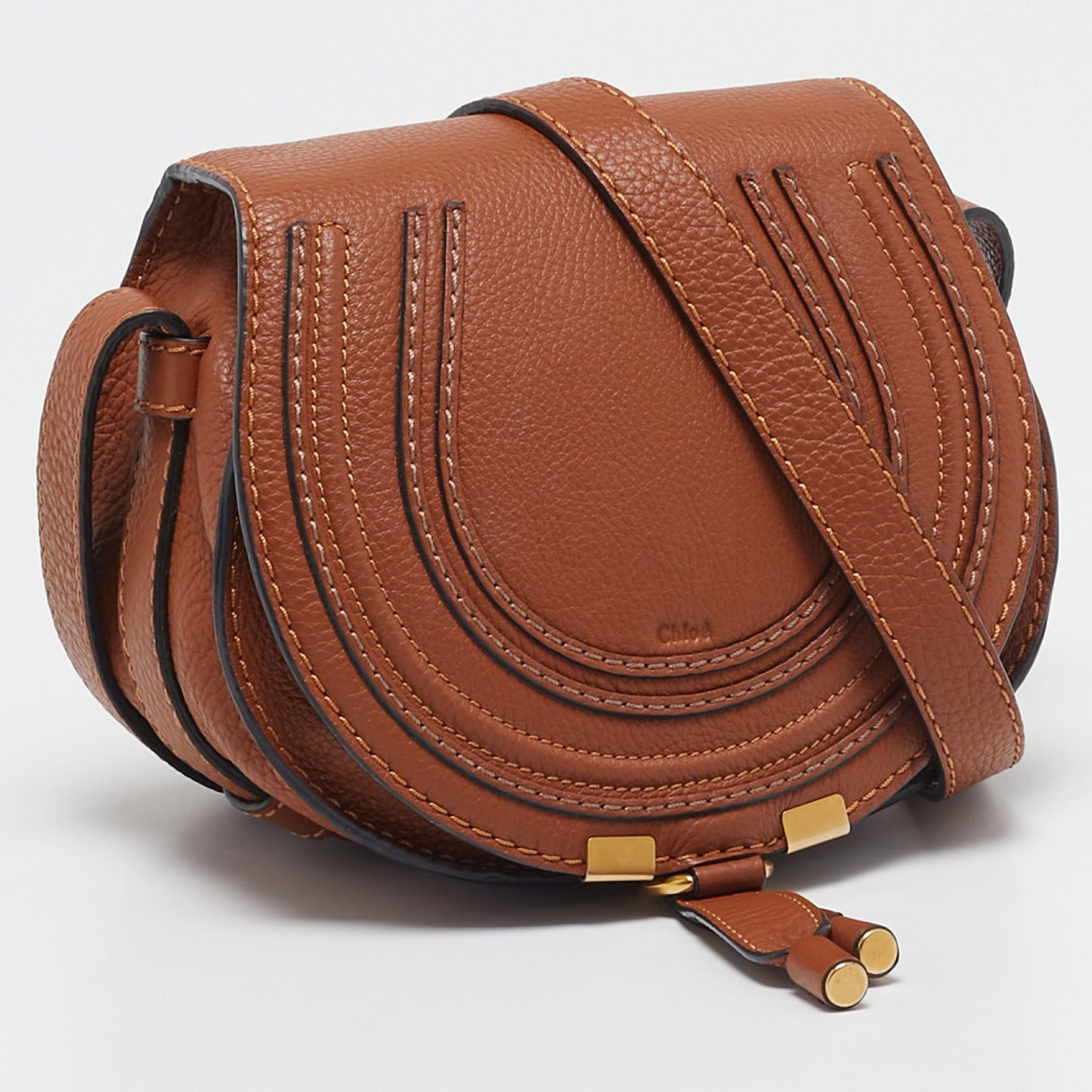 Chloe Brown Leather Mini Marcie Crossbody Bag