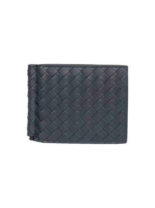 Bottega Veneta Intrecciato Money Clip Card Wallet Navy