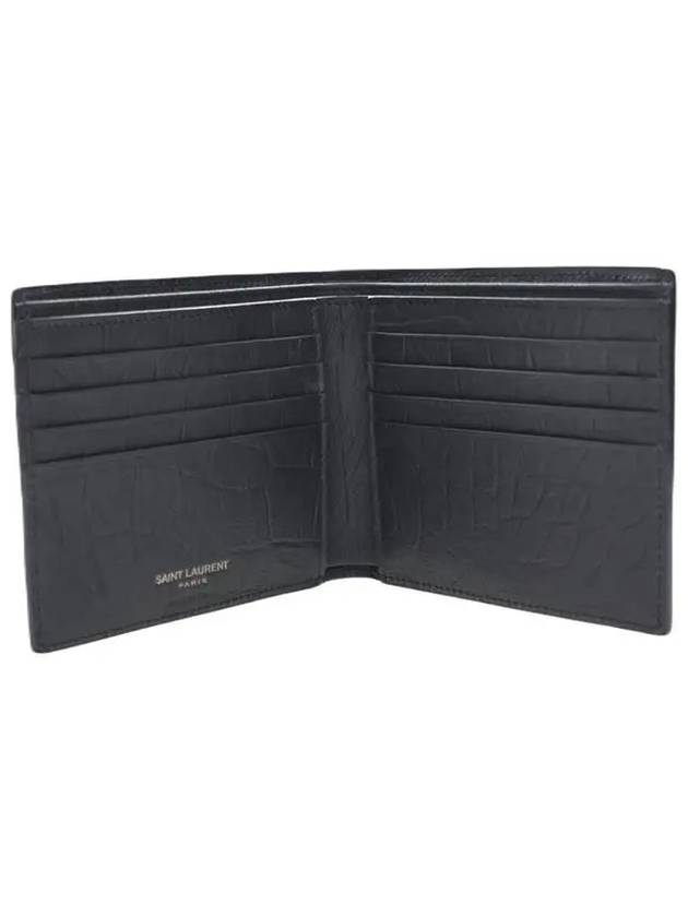 Saint Laurent Men's Monogram Crocodile Leather Half Wallet Black