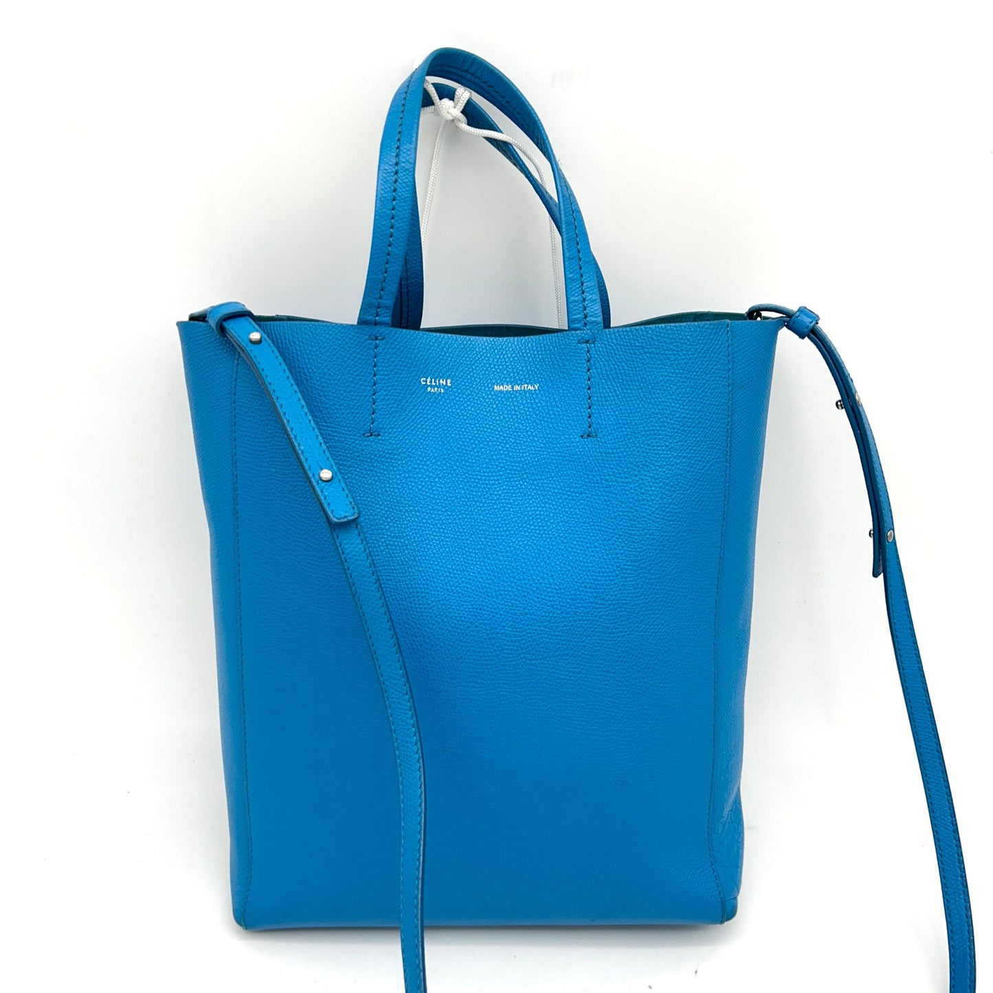 CELINE Grained Calfskin Small Vertical Cabas Turquoise LA23016