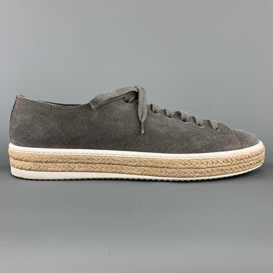 PRADA Size 9.5 Grey Suede Braided Midsole Lace Up Sneakers