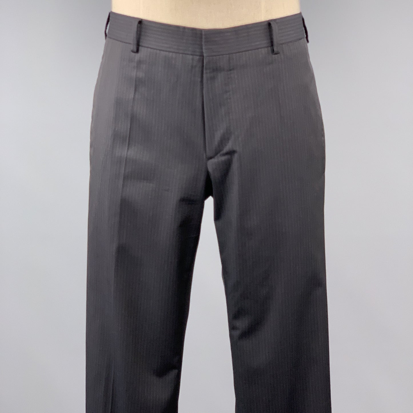 PRADA 42 Regular Black Stitched Wool 36 x 33 Suit