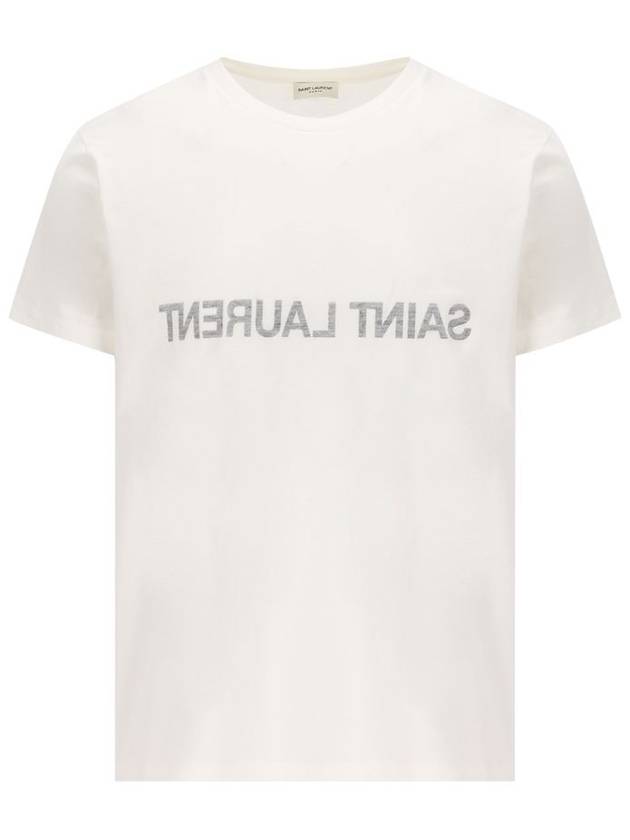 Saint Laurent Reverse Logo Print Cotton Short Sleeve T-Shirt White
