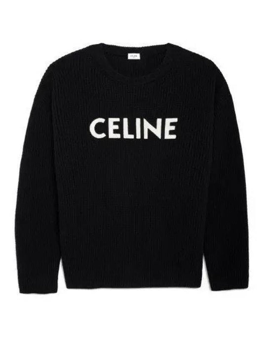 CELINE Logo Oversized Wool Knit Top Black