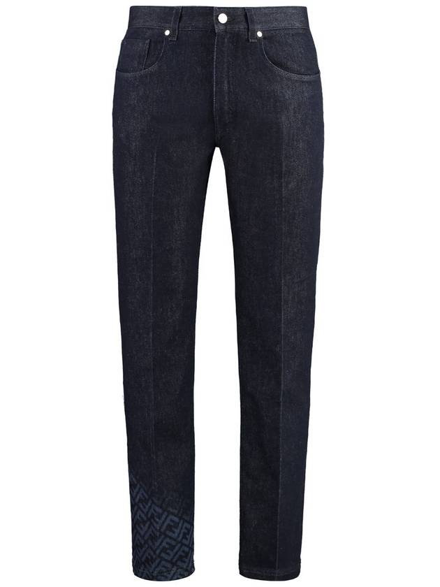 Fendi Men's Logo Print Straight Jeans Dark Blue