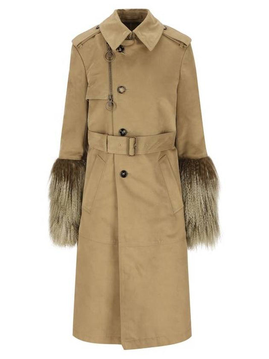 Burberry Shearling Cuffs Long Cotton Nylon Trench Coat Mountain