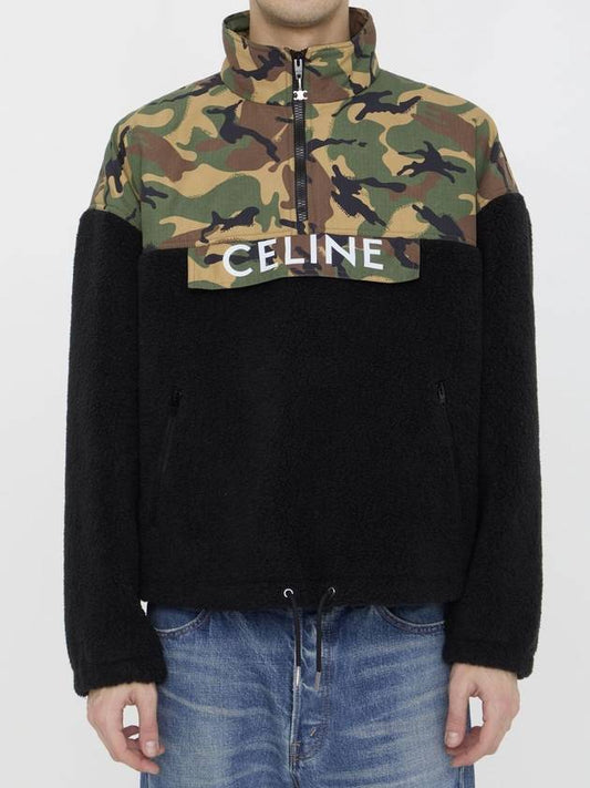 CELINE Bi-Material Jacket Black Camouflage