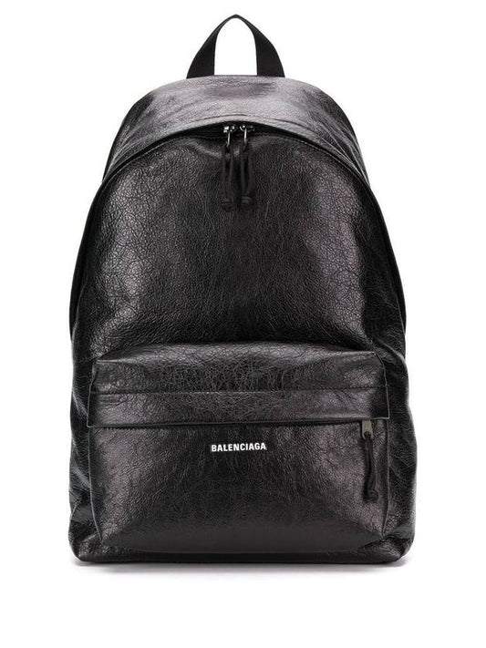 Balenciaga Explorer Logo Print Leather Backpack Black