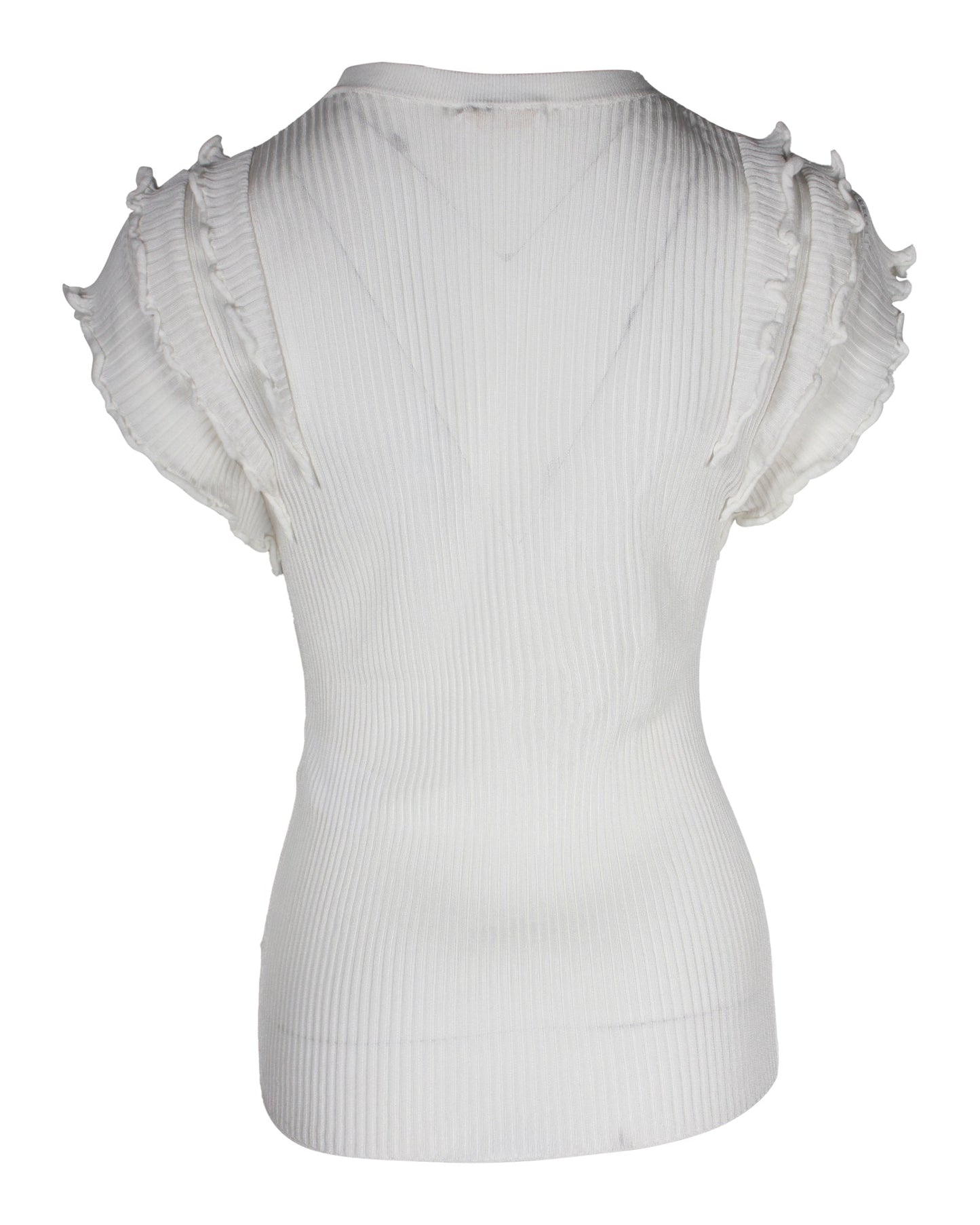 Chloe Ruffled Ribbed Top in White Viscose