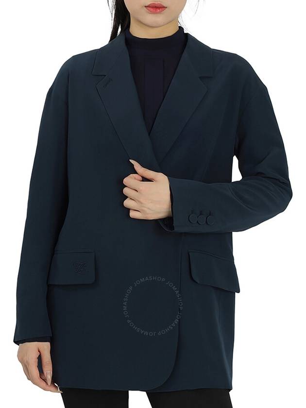Fendi Crepe Silk Off Center Blazer Jacket Blue