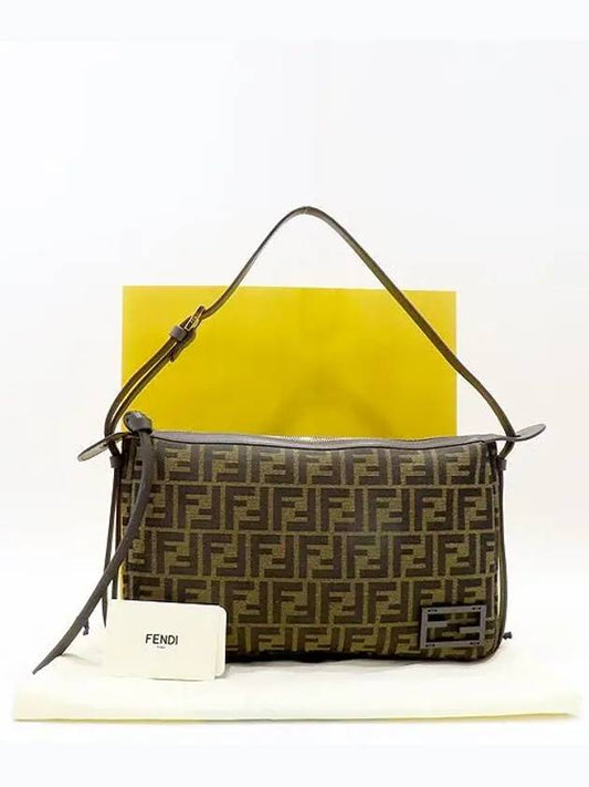 Fendi 8BR829 Brown FF Jacquard Fabric Simply Medium Shoulder Bag