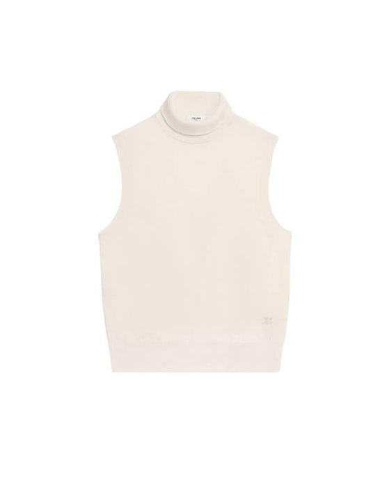 CELINE Triomphe Embroidered Turtleneck Sleeveless Off-White