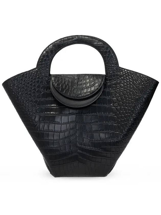 Bottega Veneta Crocodile Embossed Basket Tote Bag Black