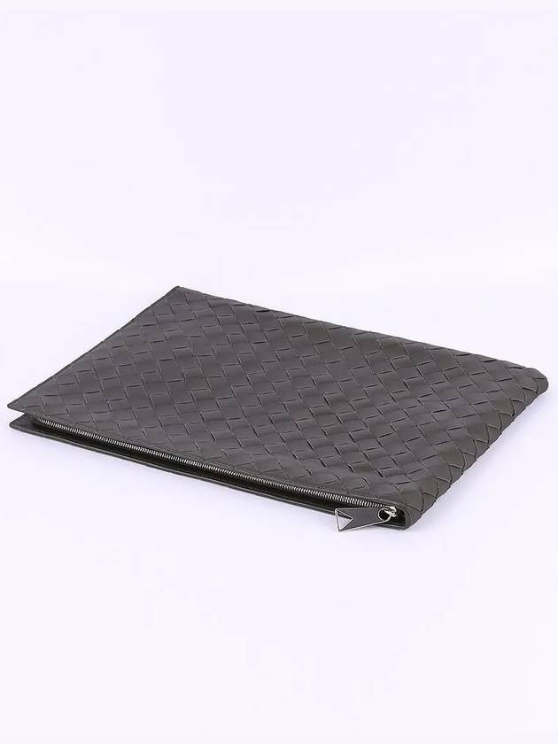 Bottega Veneta Intrecciato Half Zip Clutch Bag Brown