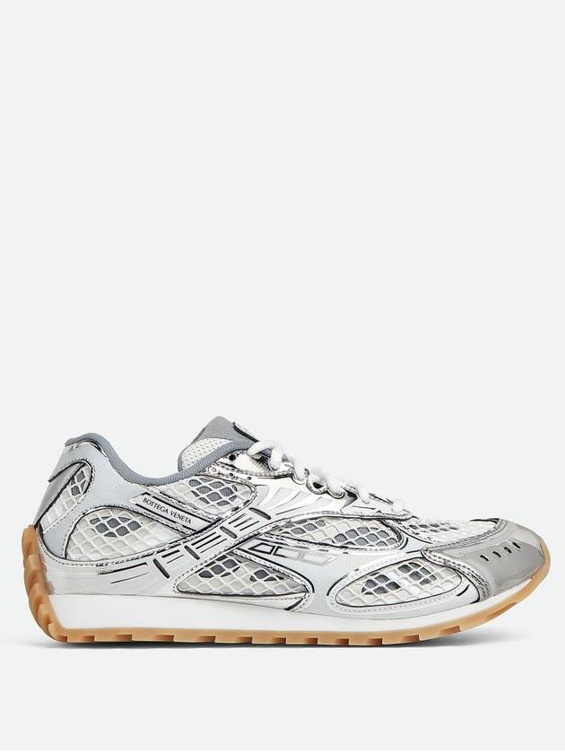 Bottega Veneta Orbit Mesh Rubber Low Top Sneakers Silver White