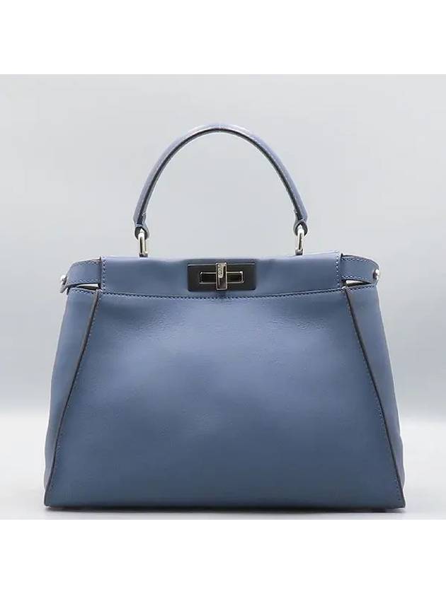 Fendi 8BN290 Blue leather PEEKABOO regular tote bag shoulder strap 2WAY