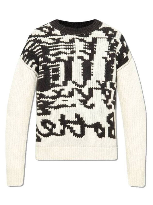 Bottega Veneta Crew Neck Graphic Wool Knit Top Ivory