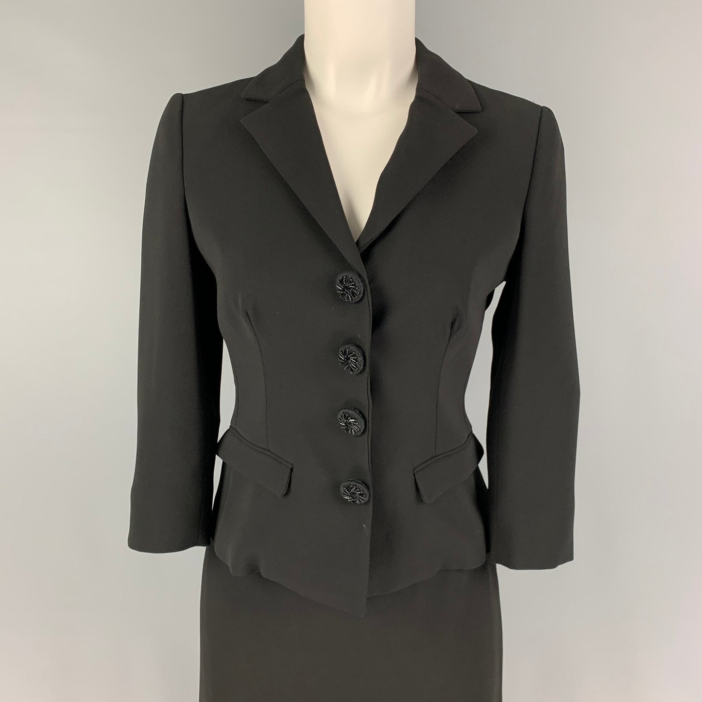 PRADA Size 4 Black Triacetate Blend Single Breasted Skirt Suit