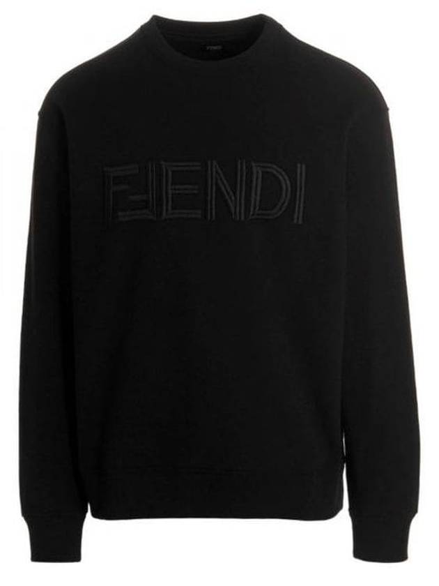 Fendi Embroidered Logo Crew Neck Sweatshirt Black