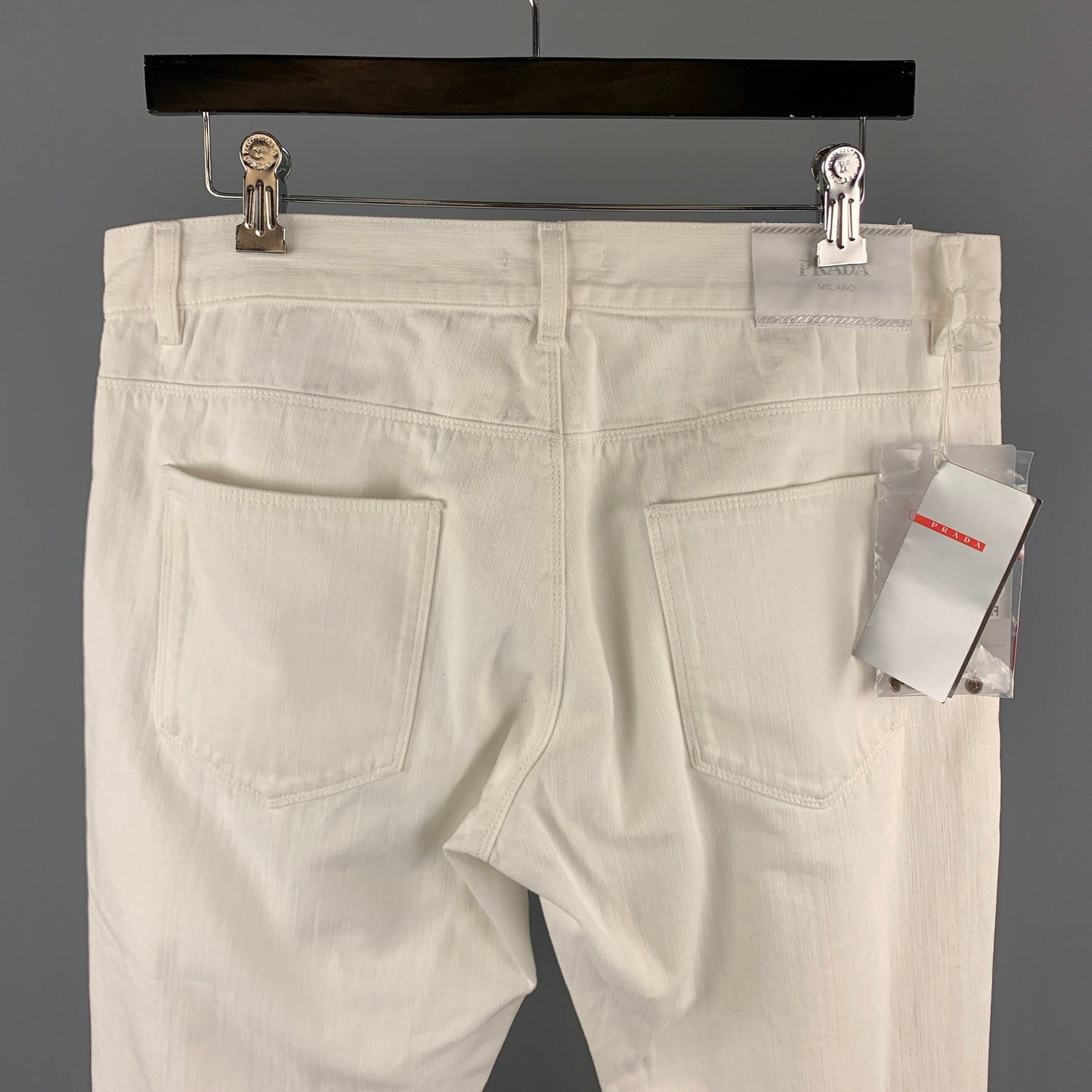 PRADA Size 33 White Solid Denim Button Fly Jeans