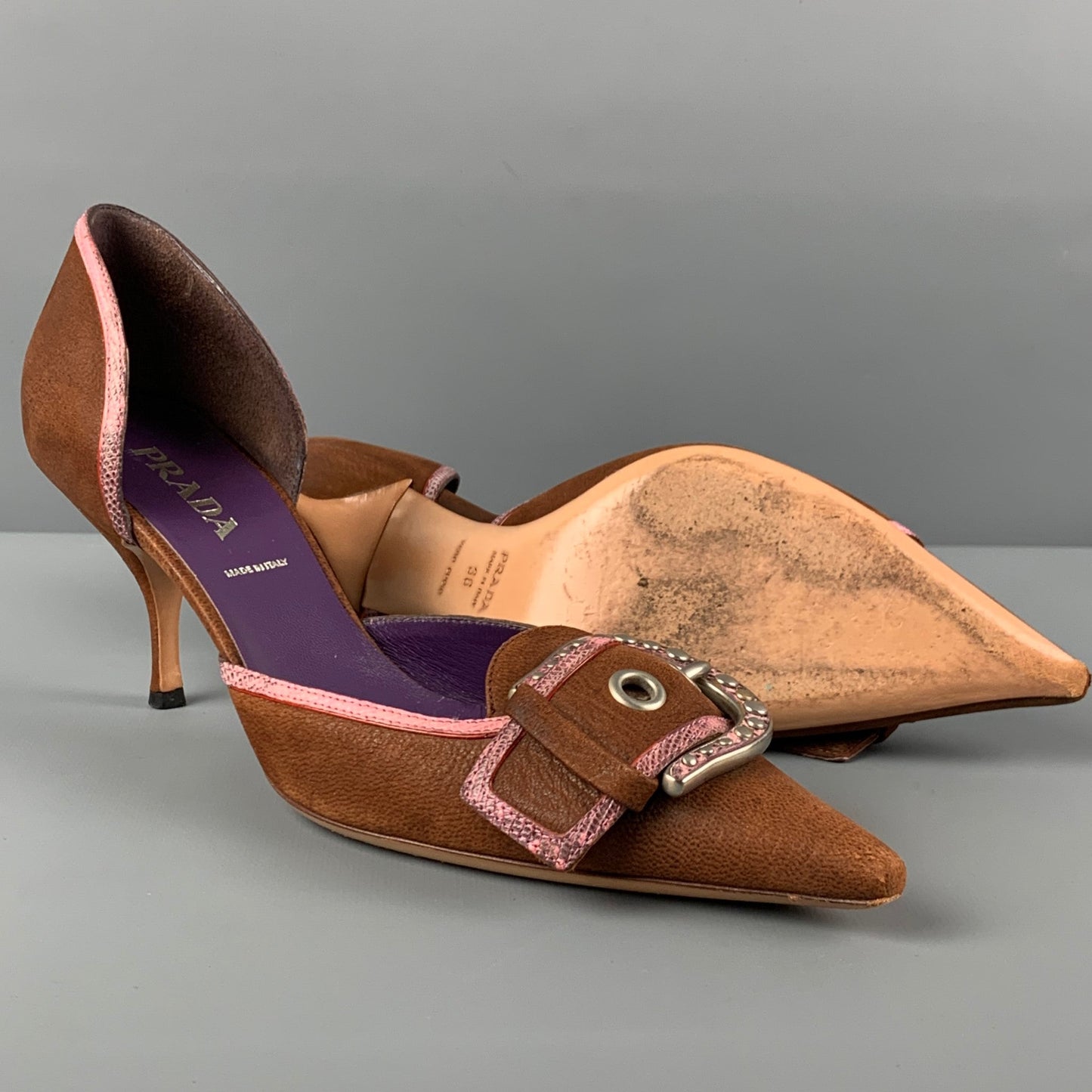 PRADA Size 6 Brown Rose Leather Pointed Toe Pumps