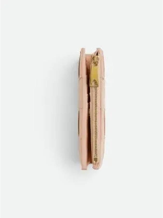 Bottega Veneta Intrecciato Flap Zipper Medium Bicycle Wallet Pink