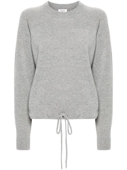 CELINE Triomphe Patch Crew Neck Wool Cashmere Knit Top Grey