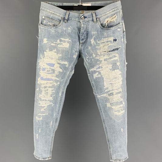 DOLCE & GABBANA Size 32 Light Blue Distressed Cotton Skinny Jeans