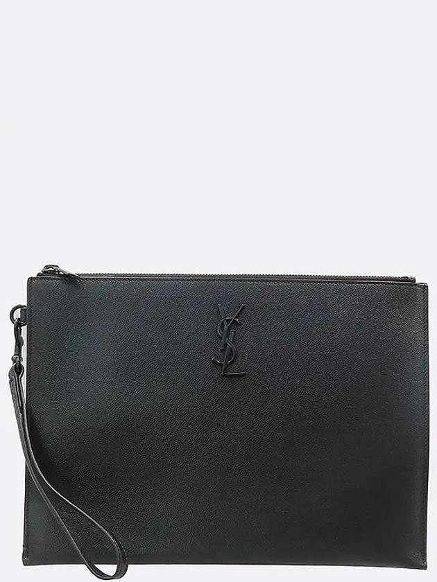 Saint Laurent 667686 Black Monogram Zippered Tablet Holder Clutch