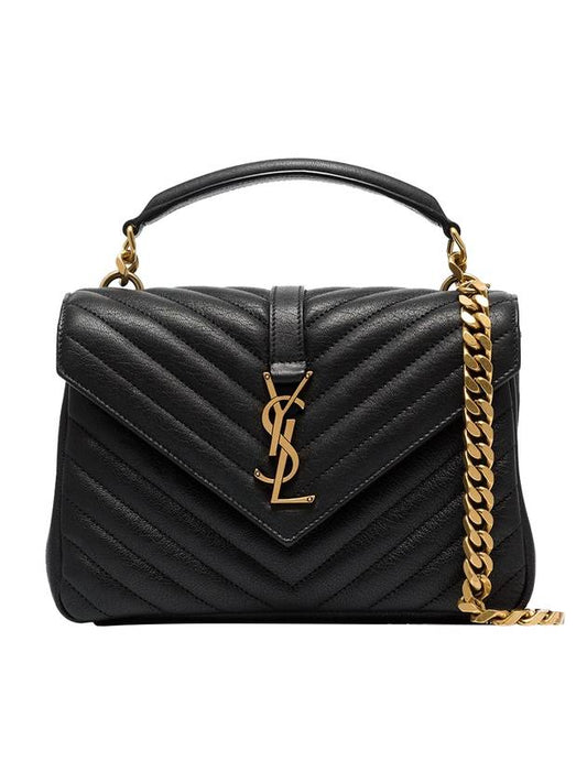 Saint Laurent College Medium in Quilted Leather Shoulder Bag Black