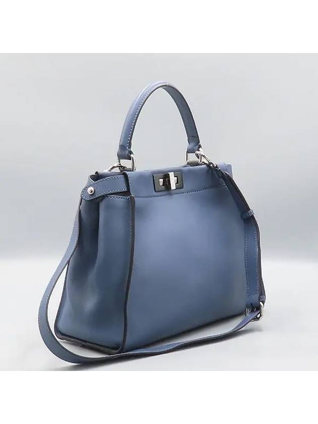 Fendi 8BN290 Blue leather PEEKABOO regular tote bag shoulder strap 2WAY