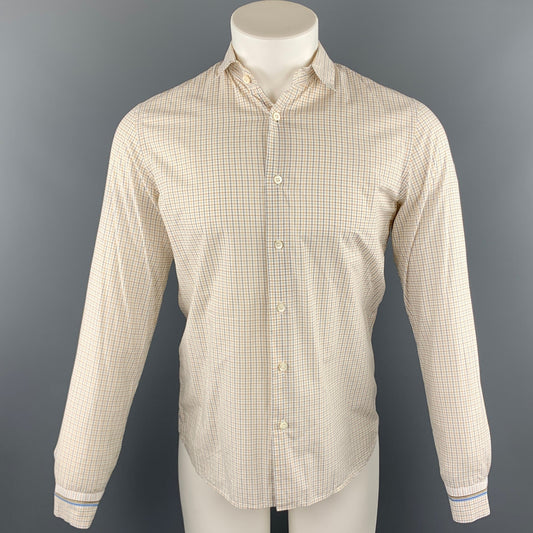 PRADA Size S Yellow Window Pane Cotton Button Up Long Sleeve Shirt