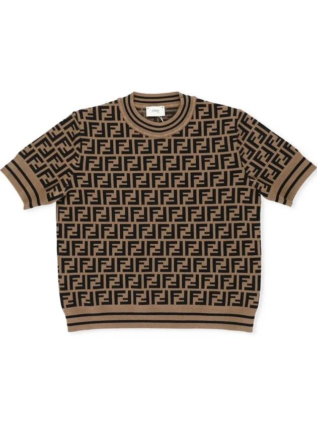 Fendi Kids FF All Over Short Sleeve Knit Top Brown