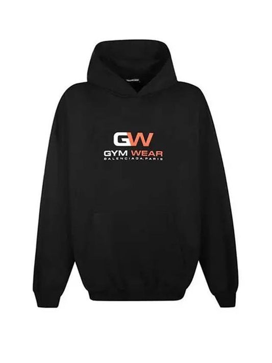 Balenciaga Gymwear Logo Print Cotton Hoodie Black