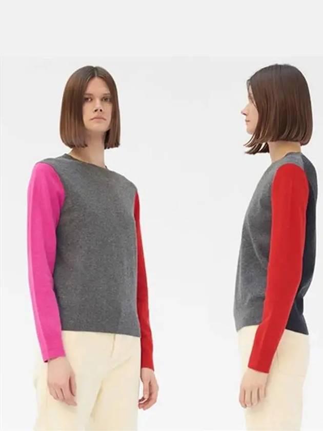 CELINE Crewneck Color Block Wool Knit Top Grey