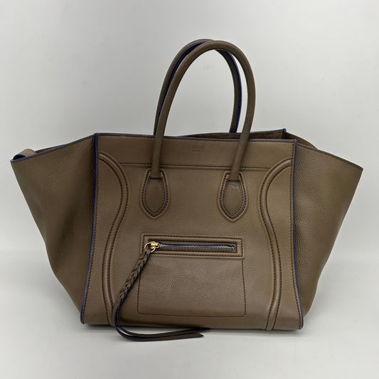 CELINE Smooth Calfskin Medium Phantom Luggage Khaki Cobalt Trim LA22130