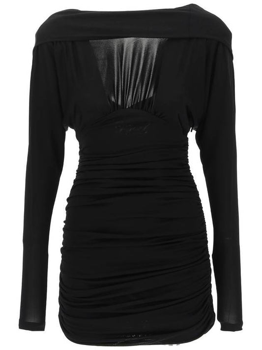 Saint Laurent Women's Coil Lurex Jersey Short Dress Black