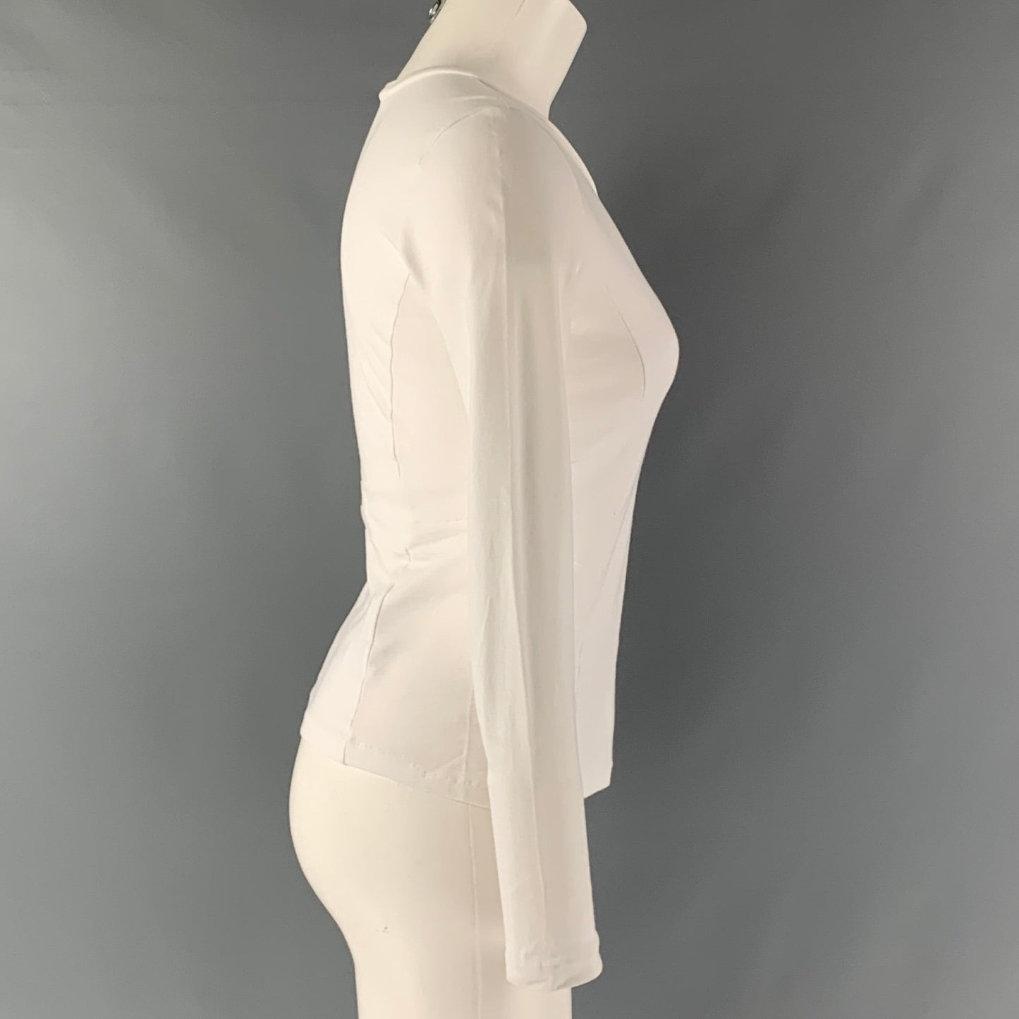 PRADA Size S White Cotton Solid Long Sleeve Casual Top