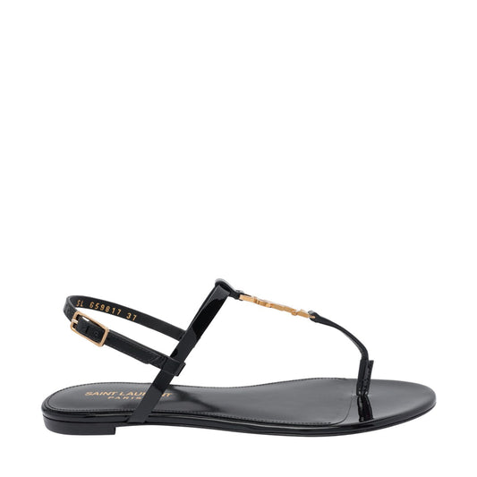 Saint Laurent Women Cassandra Flat Sandals With Golden Monogram