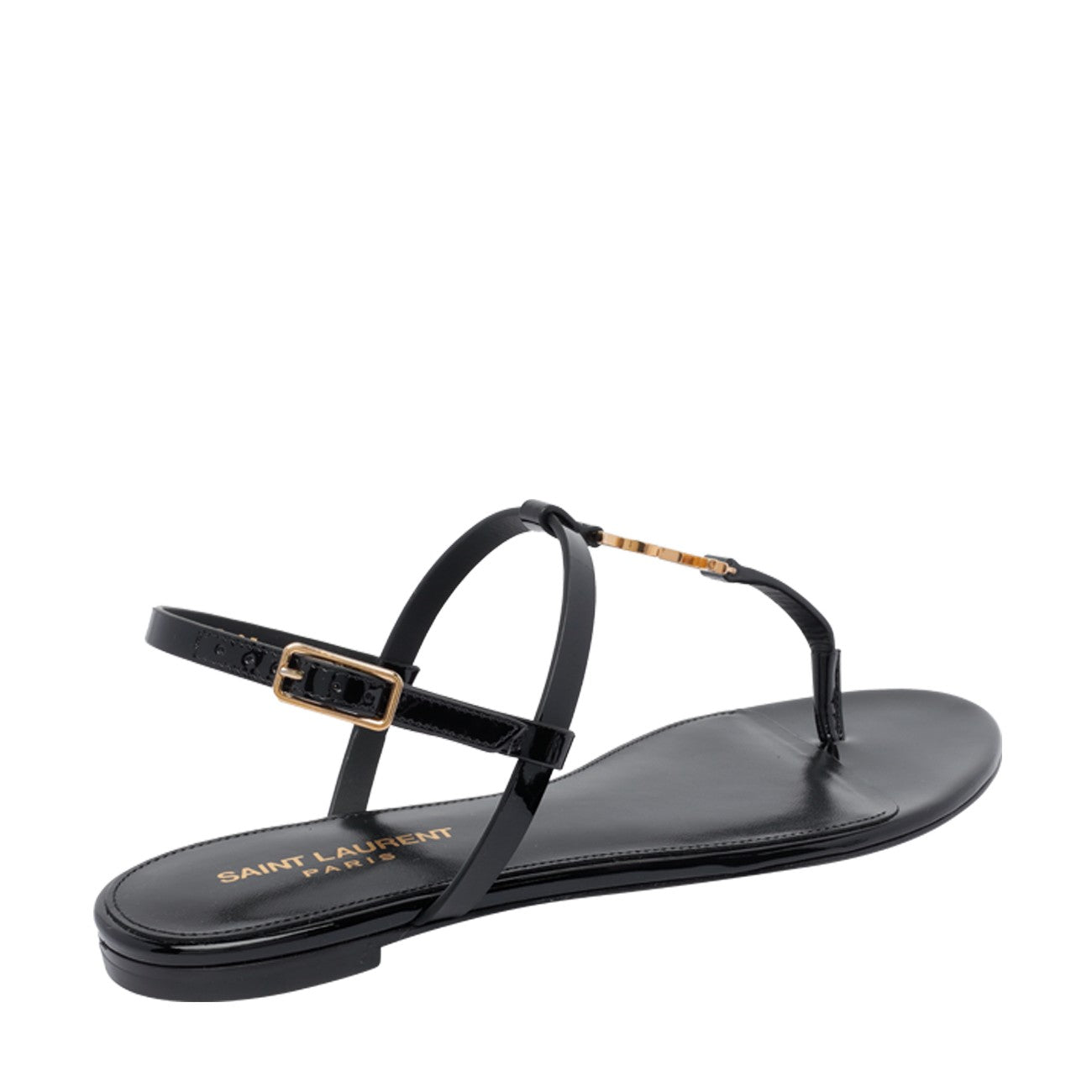 Saint Laurent Women Cassandra Flat Sandals With Golden Monogram