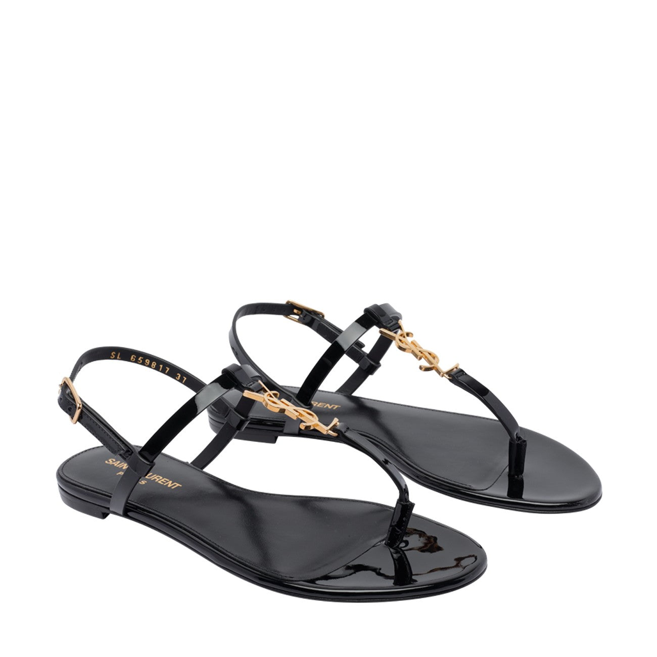 Saint Laurent Women Cassandra Flat Sandals With Golden Monogram