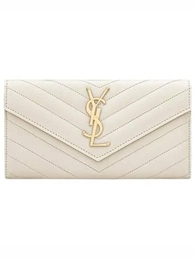 Saint Laurent Matelasse Monogram Quilting Leather Flap Long Wallet White