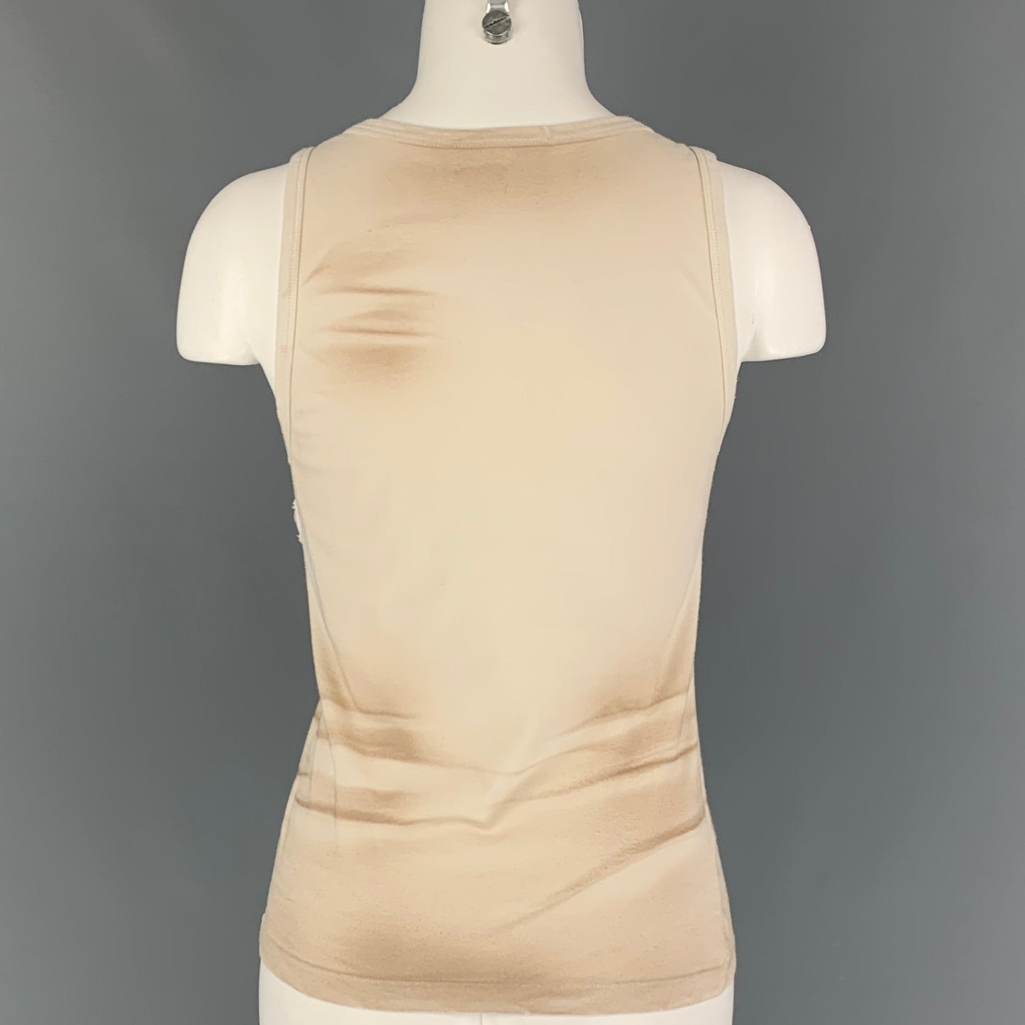 PRADA Size S Beige Grey Cotton Applique Tank Casual Top