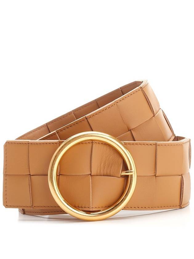 Bottega Veneta Intrecciato Ring Buckle Leather Belt Beige