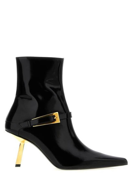 Saint Laurent Lee Glazed Leather Ankle Boots Black
