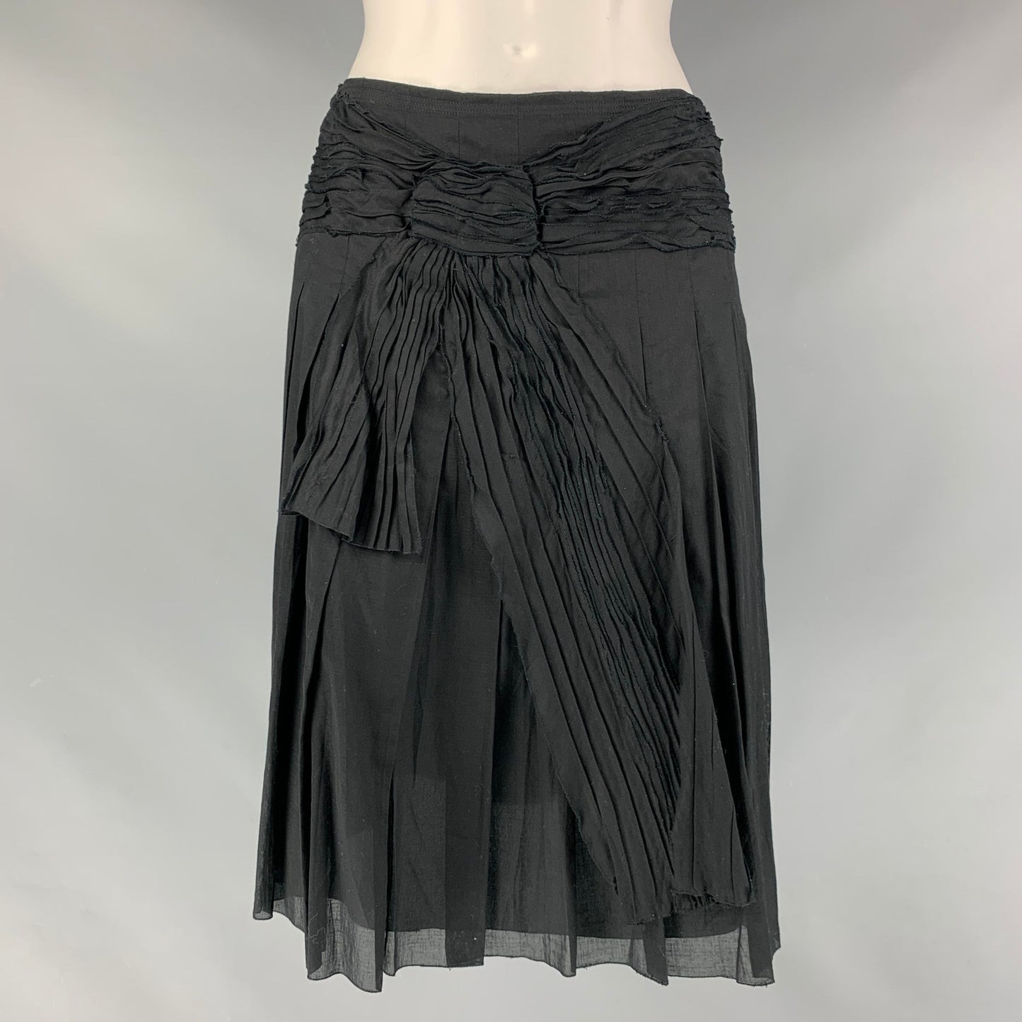 PRADA Size 2 Black Cotton Textured Pleated Skirt